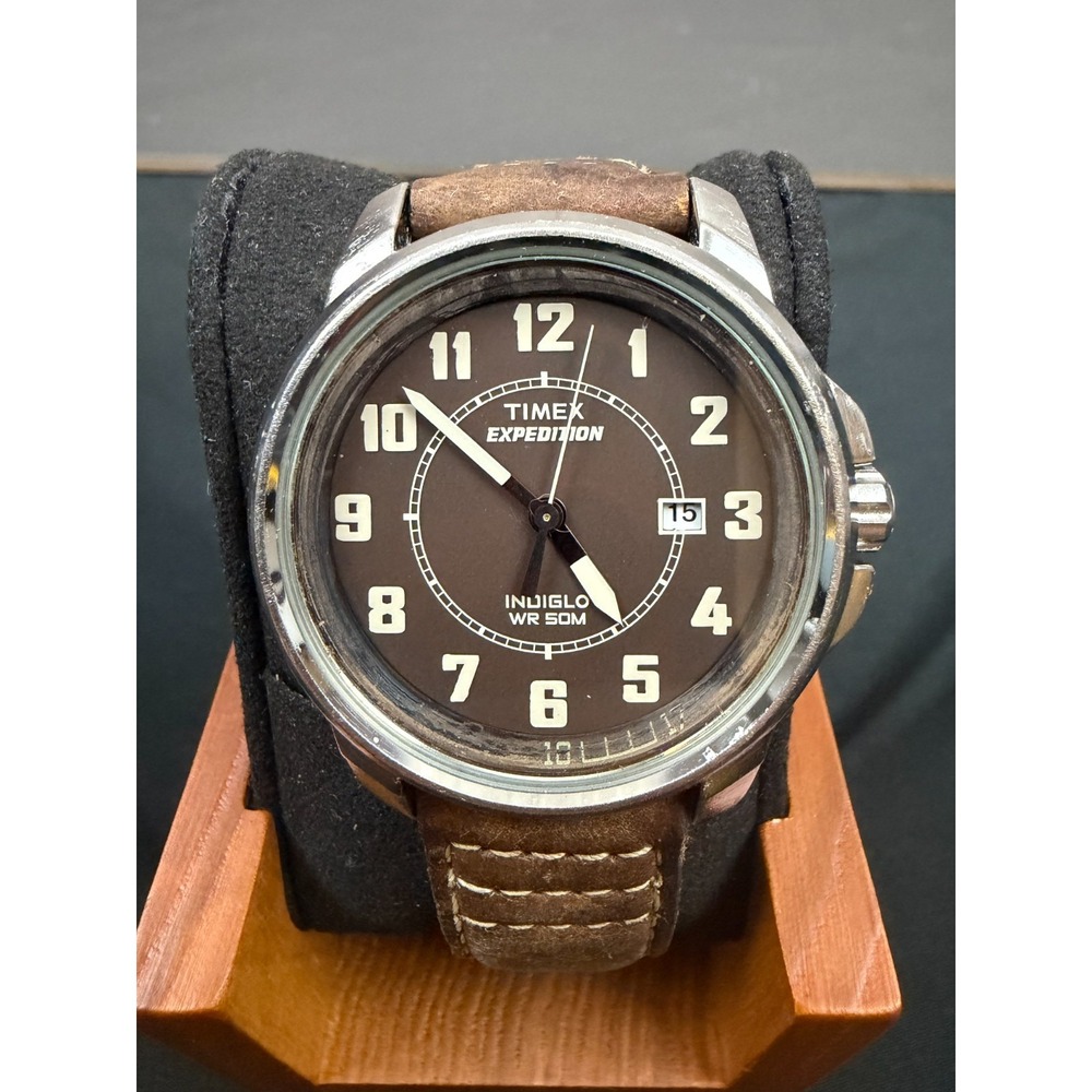 Timex Expedition Mens Quartz Field Watch 40mm Brown Dial Indiglo Date Leather